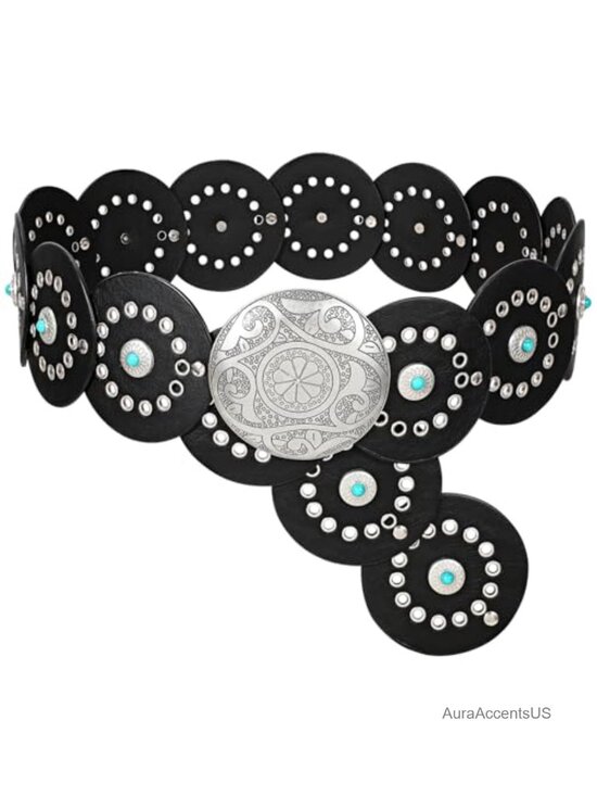 PU Leather Western Concho Belt for Women Cowgirl Boho Waist Belt main image 5